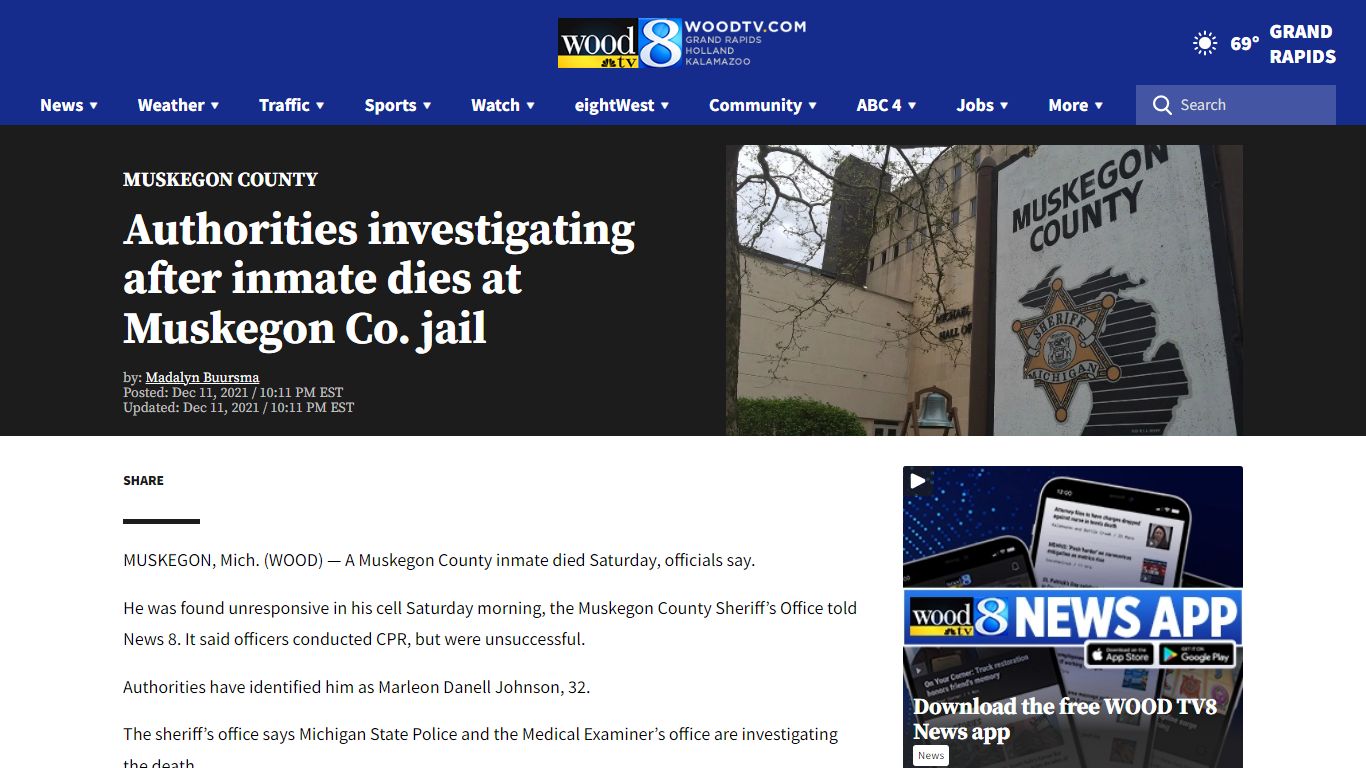Authorities investigating after inmate dies at Muskegon Co ...